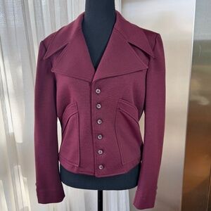 Vintage 70s jacket, burgundy red, women crop blazer, oversized lapels, 8/10 (M)